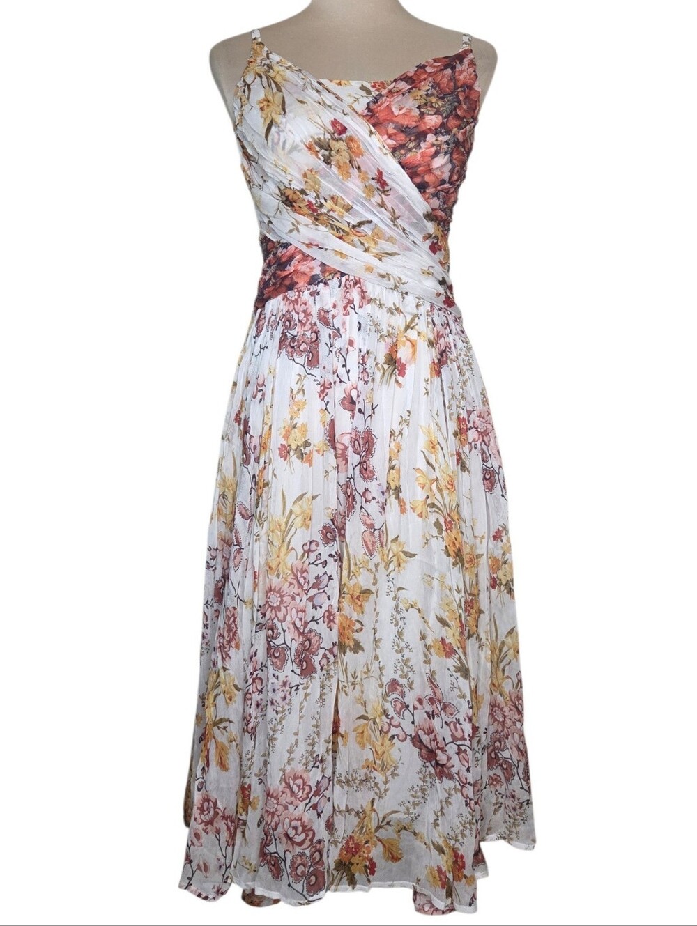 By Anthropologie Floral Ruched Draped High Low Dress 4P Boho Fairycore